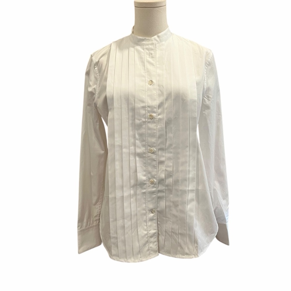 J.Crew White Pintuck Button-Down Blouse | Mandarin Collar | Size 4 | NWT